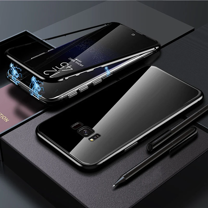 Металлический магнитный адсорбционный стеклянный чехол для samsung Galaxy S10 S9 S8 Plus S10E S7