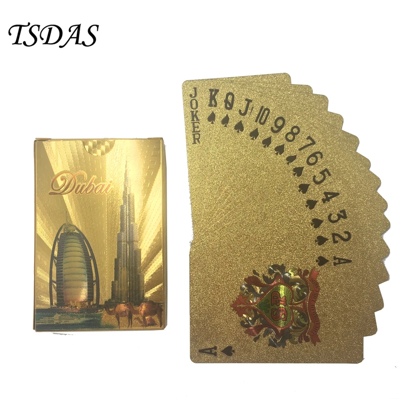 Прочная пластиковая игральная карта 54 шт./компл. с Дубаи дизайн 24k золото покер