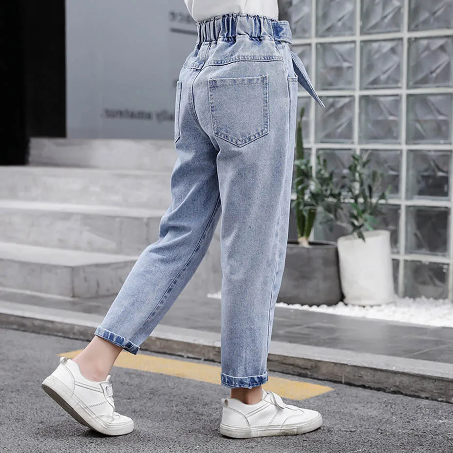 

2021 Spring Kids Jeans Girl Solid Jeans For Girls Fashion Bow Girls Jeans Pants Autumn Casual Girls Clothes