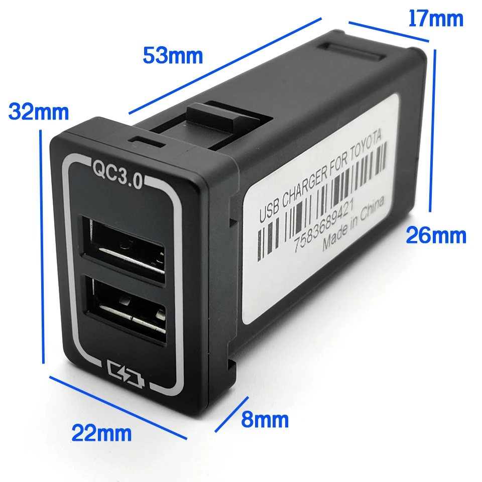 Автомобильное зарядное устройство с двумя USB-портами 12 В адаптер QC3.0 для Toyota COROLLA