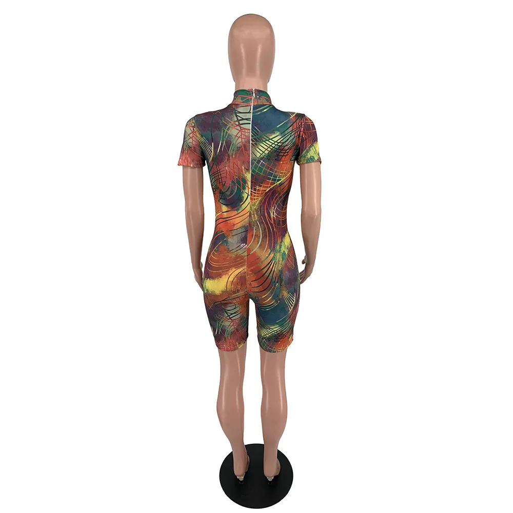 

Summer Outfits for Women 2021 Fashion Casual Splicing Multi-coloured Striped Print O Neck Rompers Womens Jumpsuit Shorts