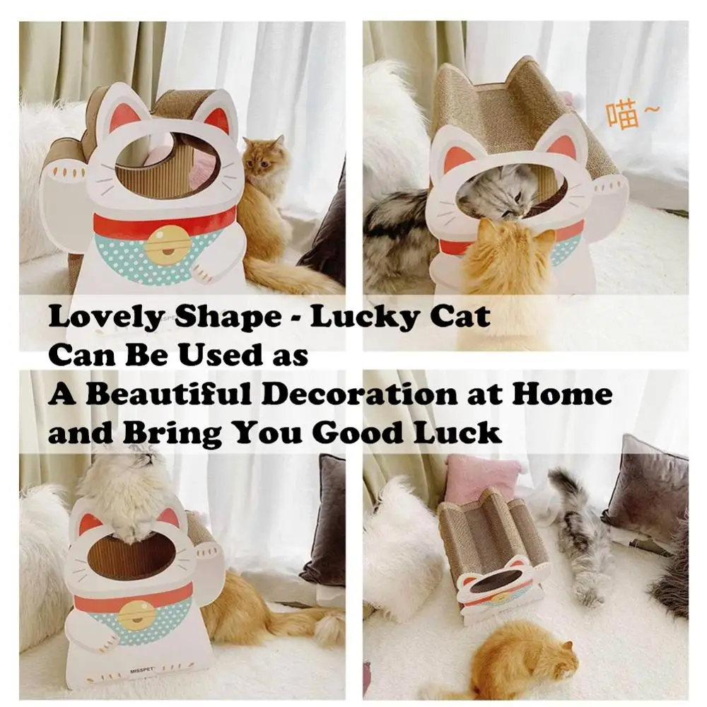 

3 in 1 Vertical Cat Scratcher and Lounge with Lucky Cat Design | Cats House Bed | Cat Furniture | [Corrugated Cardboard]