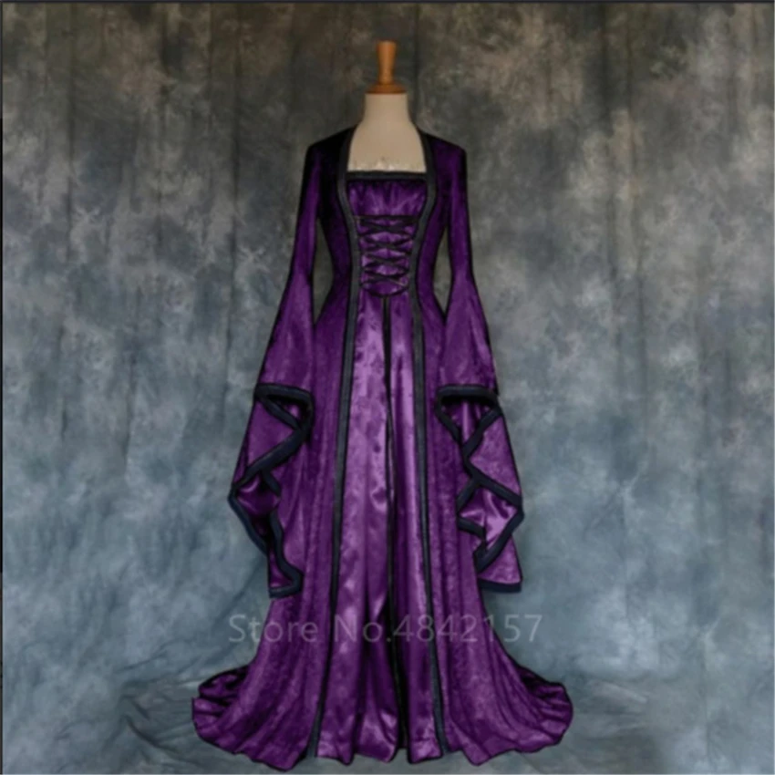 

Victoria Renaissance Medieval Cosplay Halloween Costumes for Women Long Sleeve Middle Ages Carnival Party Vintage Court Dress