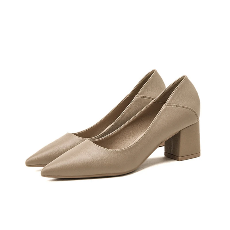 

Women's shoes 2021 new pointed thick with shallow mouth soft leather commuter professional work shoes Korean ladies single shoes
