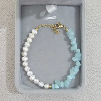 2022 new 18kgf women natural stone turquoises freshwater pearls bracelet crystal charm bracelet jewelry gift