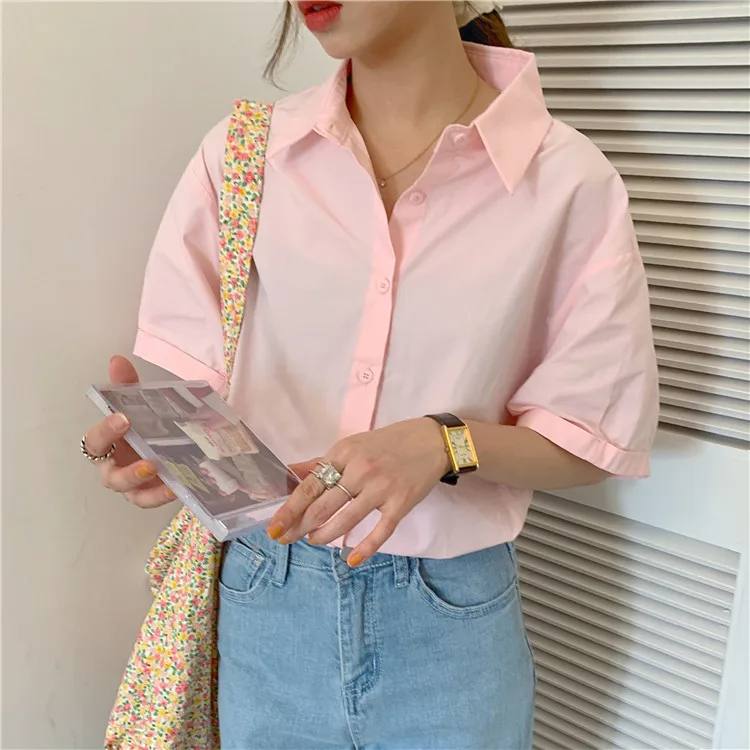 

COIGARSAM Short Sleeve Shirt Womens tops Women shirts White Pink Purple Violet 91598