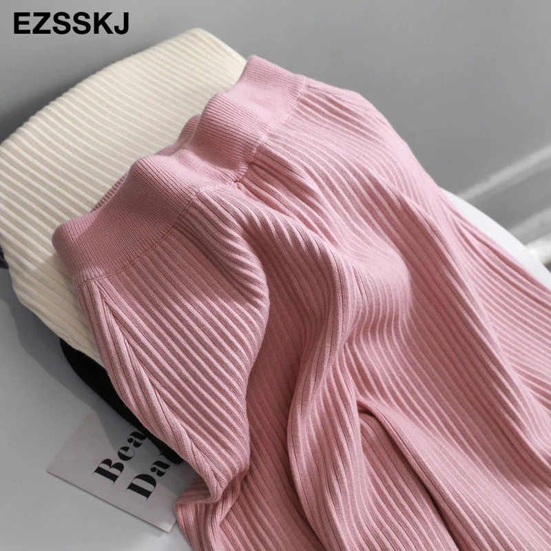 casual Elastic Waist Trousers Thick Knitted Women Harem Pants Autumn Winter Sport swear female sweater Radish pants Grandma