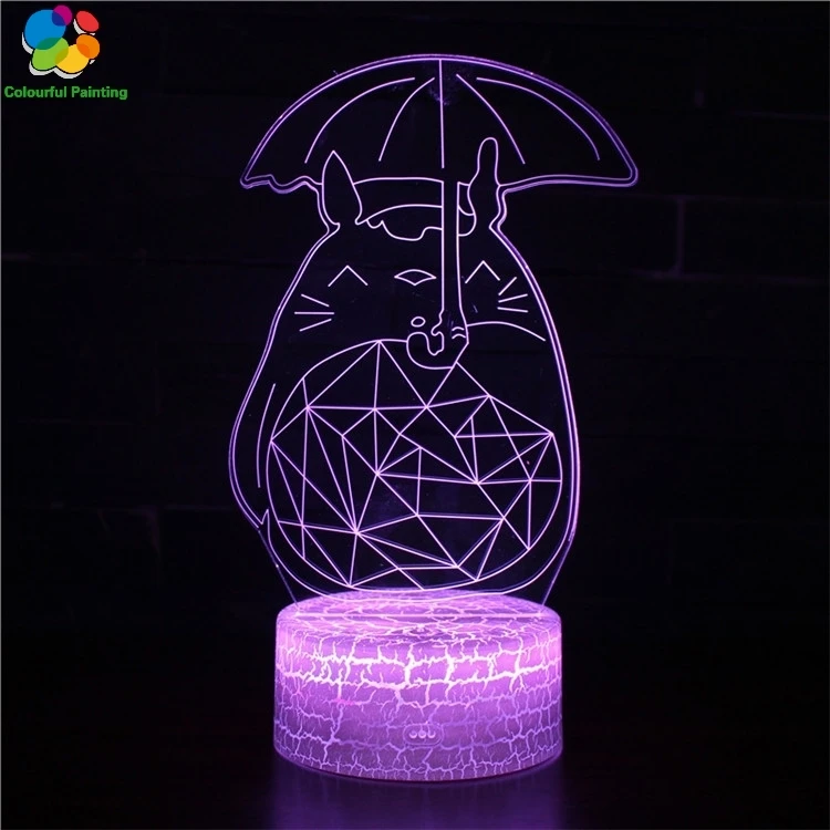 Мультфильм Медведь Тоторо Conan Русалка 3D свет светодиодный трещины ночник 7 цветов