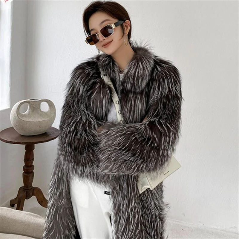 Women's fur coats whole fur fox fur long trench coats windbreaker fashion thin autumn winter new пальто куртка женская зима