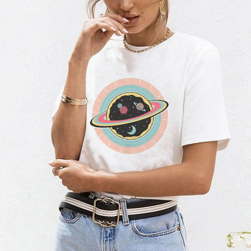 

Streetwear Lady T-Shirt Creativity Fun Color Graphic Print Women T Shirt White Short Sleeve O-neck Tshirt Casual Female T shirt