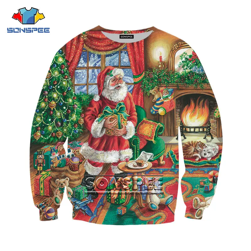 

Новинка SONSPEE, Санта-Клаус и Рождество, модная осенняя одежда, большой размер, с круглым вырезом, брендовый мужской спортивный костюм с принто...