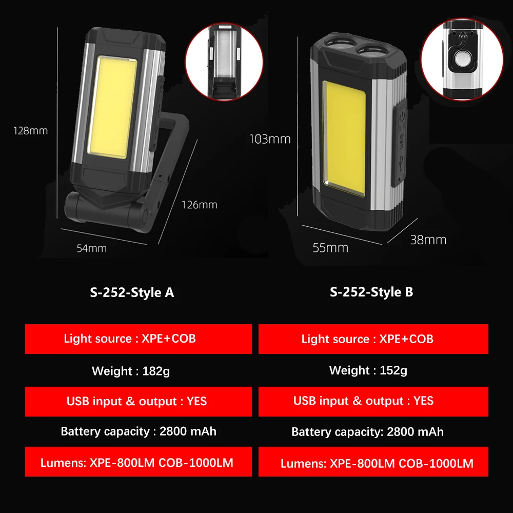cob work light with magnet led flashlight multifunctional adjustable camping lamp waterpoof torch usb rechargeable lantern free global shipping