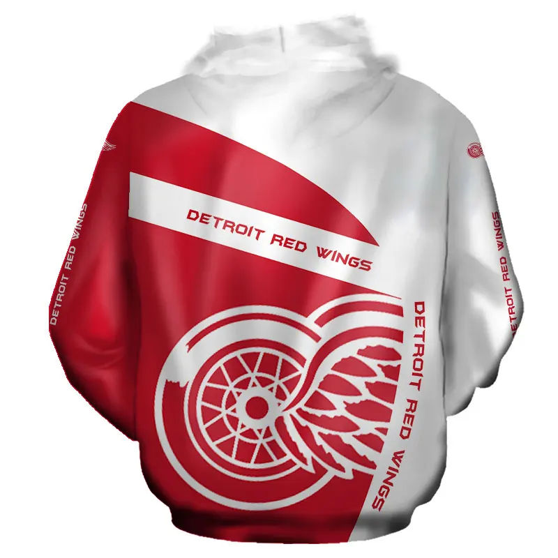 

Detroit Men's Fashion 3D Hoodie White Red Stitching Geometric Wheel Print Red Wings Cool Outdoor Sweatshirts