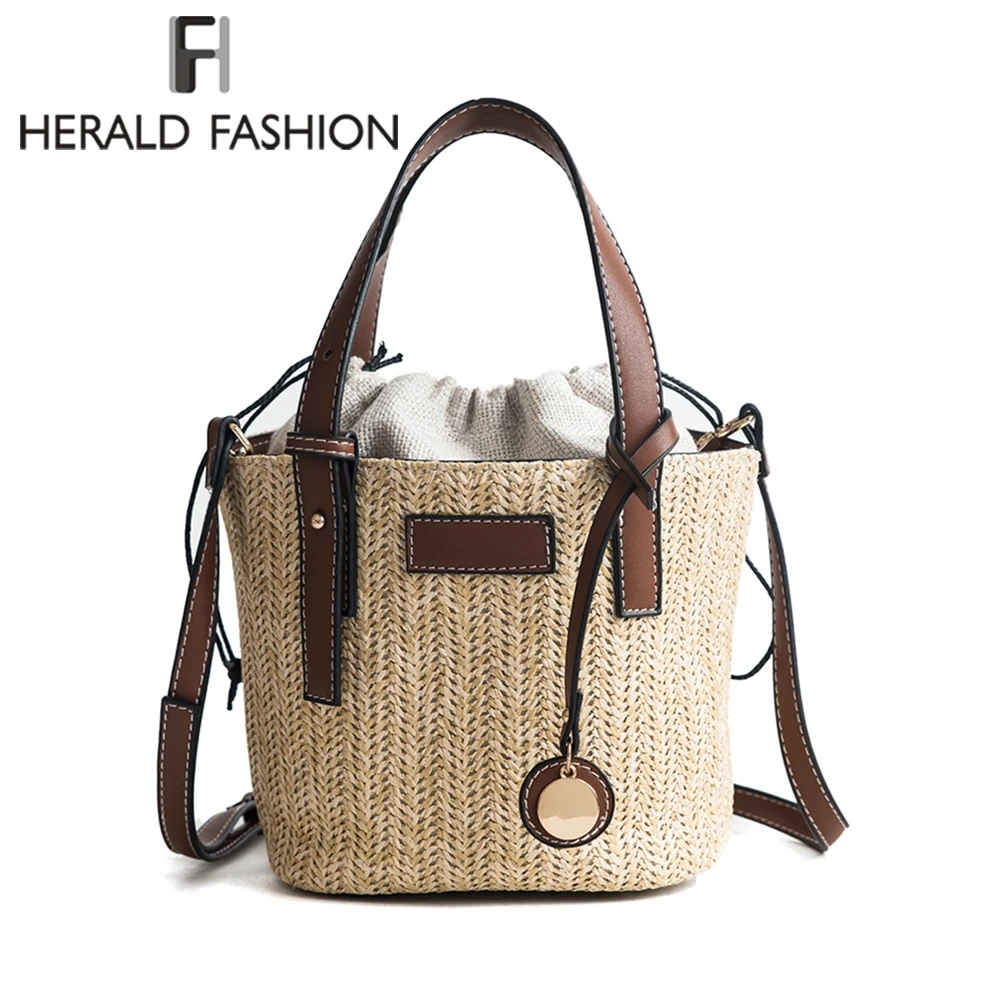 Сумка ведро Herald Fashion Женская цилиндрическая соломенная Пляжная плетеная