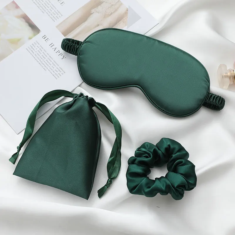 

Imitated Silk Sleep Eye Mask Travel Sleeping Eyeshade Cover Nap Eyepatch Blindfold Patch Rest Snore+Carrying Pouch Bag+Hair Ring