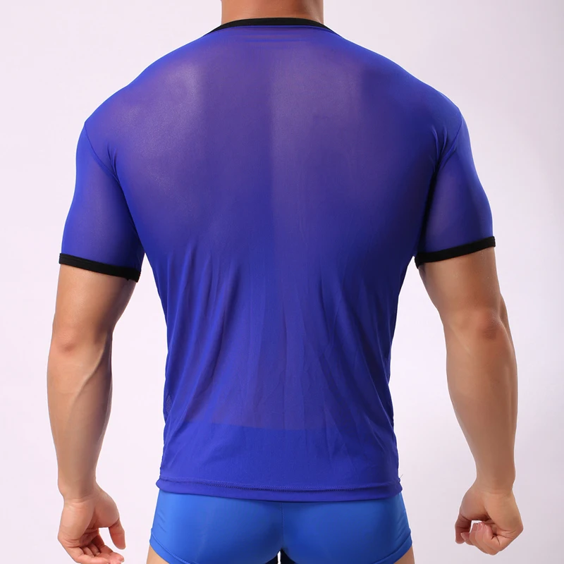 Мужские прозрачные футболки сетчатые Сексуальная мужская футболка с круглым