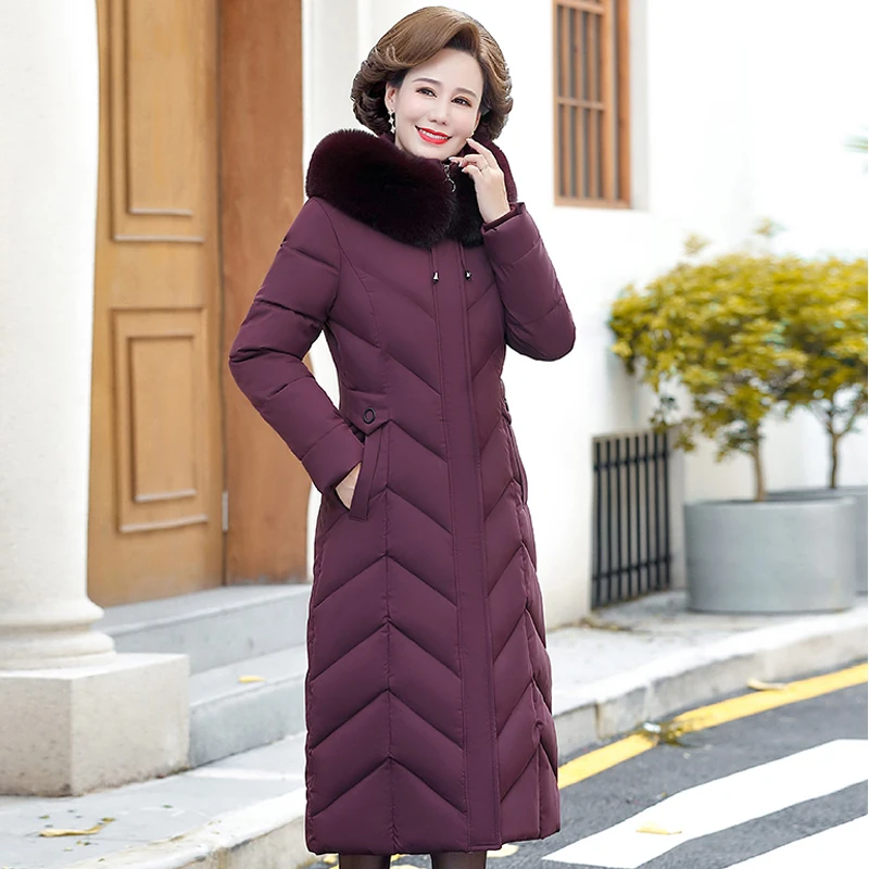2022 Winter Middle-aged Women Parkas Hooded Thick Warm Cotton Coat Female Hight Quality Fur Collar Winter Jacket Women Overcoat