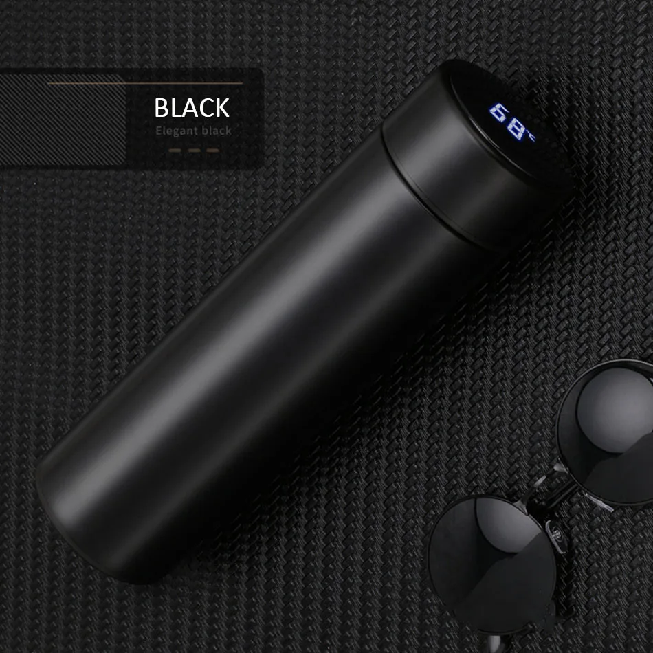 BLACK Новая умная термос-бутылка с двойными стенками, термос, вакуумная колба из нержавеющей стали, чашка для воды с сенсорным ЖК-экраном, водонепроницаемые подарочные чашки - Цвет: BLACK