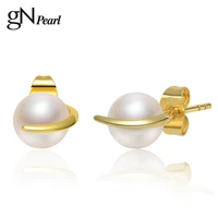 gn pearl genuien 7 8mm white freshwater pearl stud earrings gnpearl fine jewelry for women gift