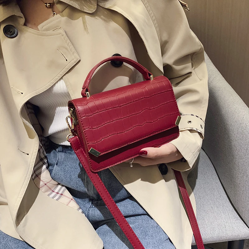 Модные женские сумки через плечо из искусственной кожи с каменным узором 2019