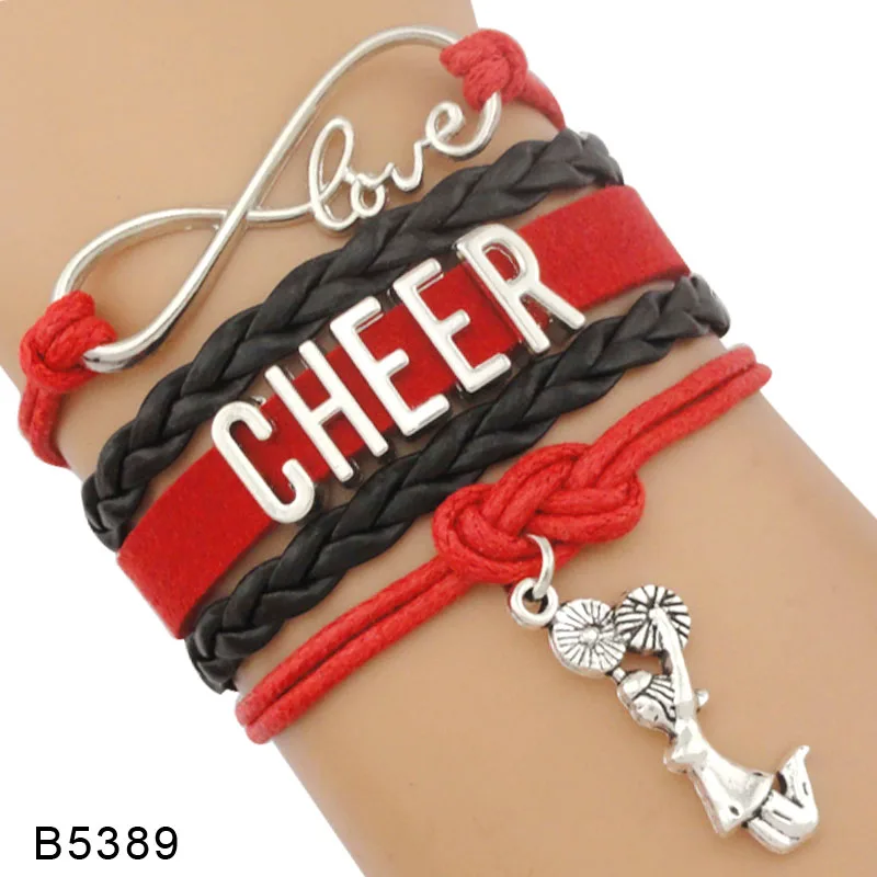 Бесконечность, любовь, сердце, Мегафон, надпись Cheer MOM, болельщик, амулет команды, для девушек, кожаные браслеты для женщин - Окраска металла: B5389