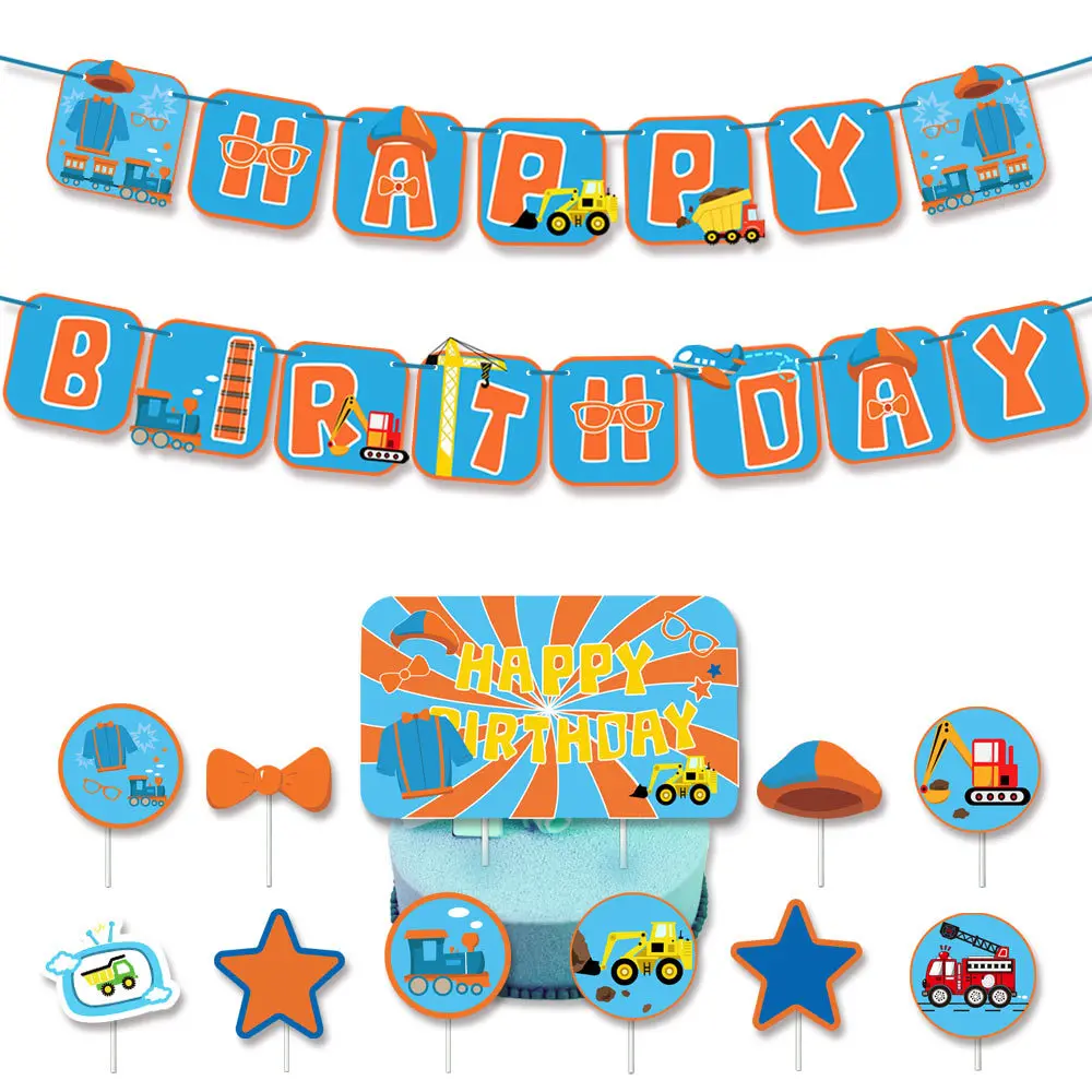Blippi-Juego de decoraci&oacute;n para fiesta de cumplea&ntilde;os de ni&ntilde;os, Globos de aire para Baby Shower, pancarta de juguete, tarjeta de pastel, suministros de dise&ntilde;o para eventos-1