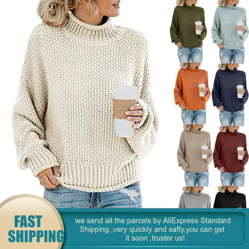 Plus Size Knitted Turtleneck Sweater Women Autumn Winter Solid Long Sleeve Fluffy Jumper Ladies Sweaters Knitwear | Женская одежда