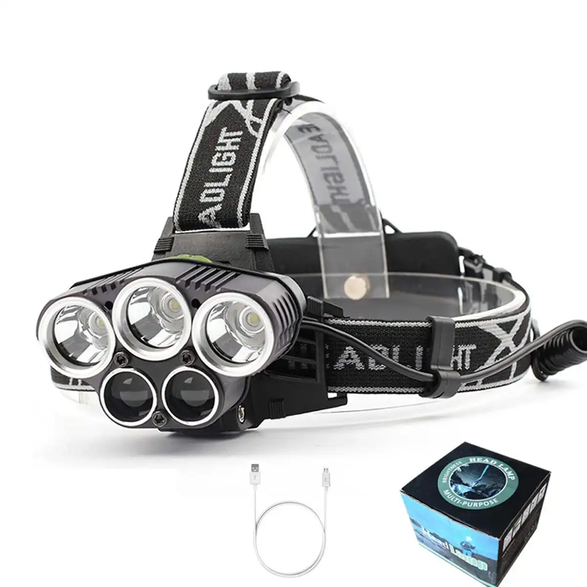 

3000LM 6Modes Ultra Bright Headlamp USB Rechargeable 3xT6 + 2xQ5 LED Headlights Waterproof Hunting Hiking Fishing Zoom Head Lamp