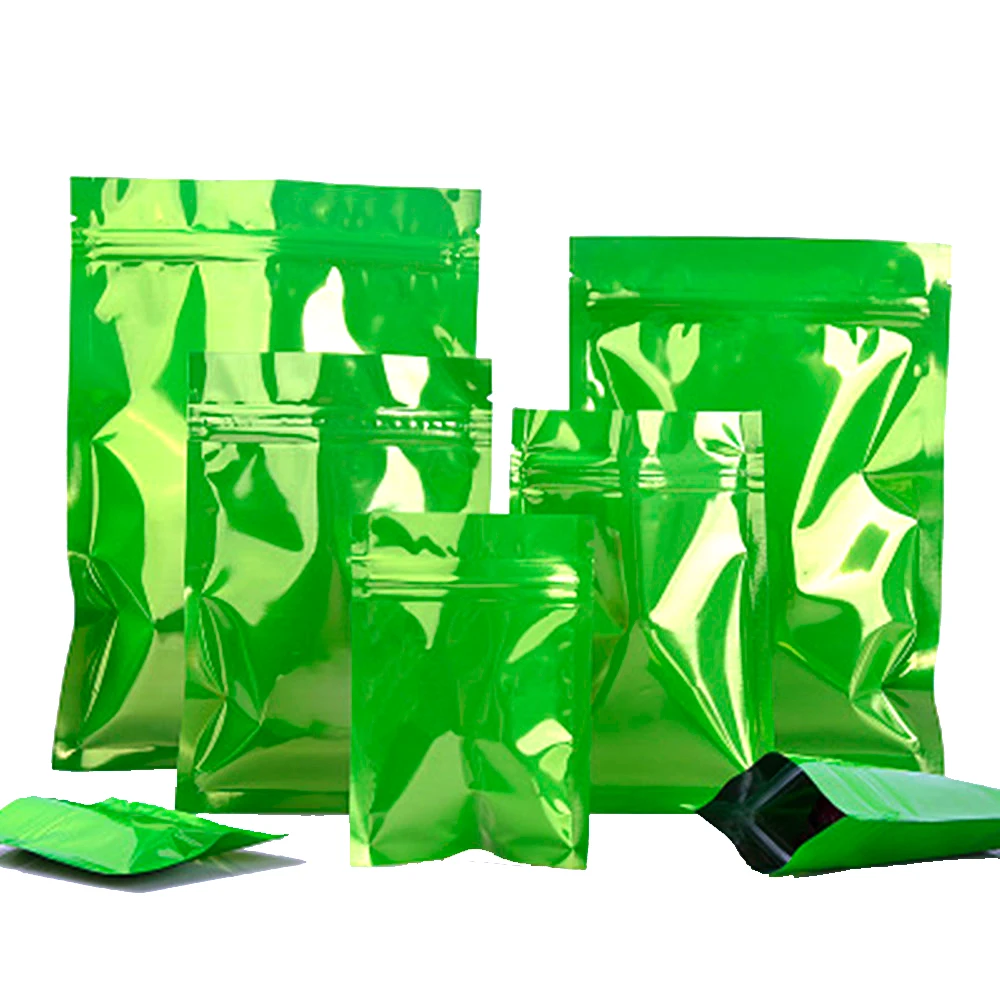

100Pcs Smooth Green Resealable Mylar Foil Zip Lock Packaging Bag Food Storage Aluminum Foil Zipper Packing Bag Retail Pack Bag