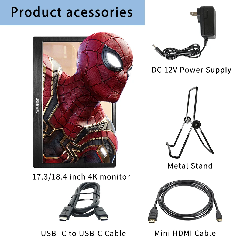 

18.4 Inch 3840X2160 4K IPS hdmi Portable Gaming Monitor for PS3 PS4 Macbook 17.3" Mini PC Computer with USB-C DP post