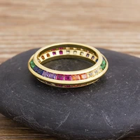 aibef bohemian rainbow cubic zirconia rings fashion gold color copper jewelry round wedding band for couple engagement ring gift