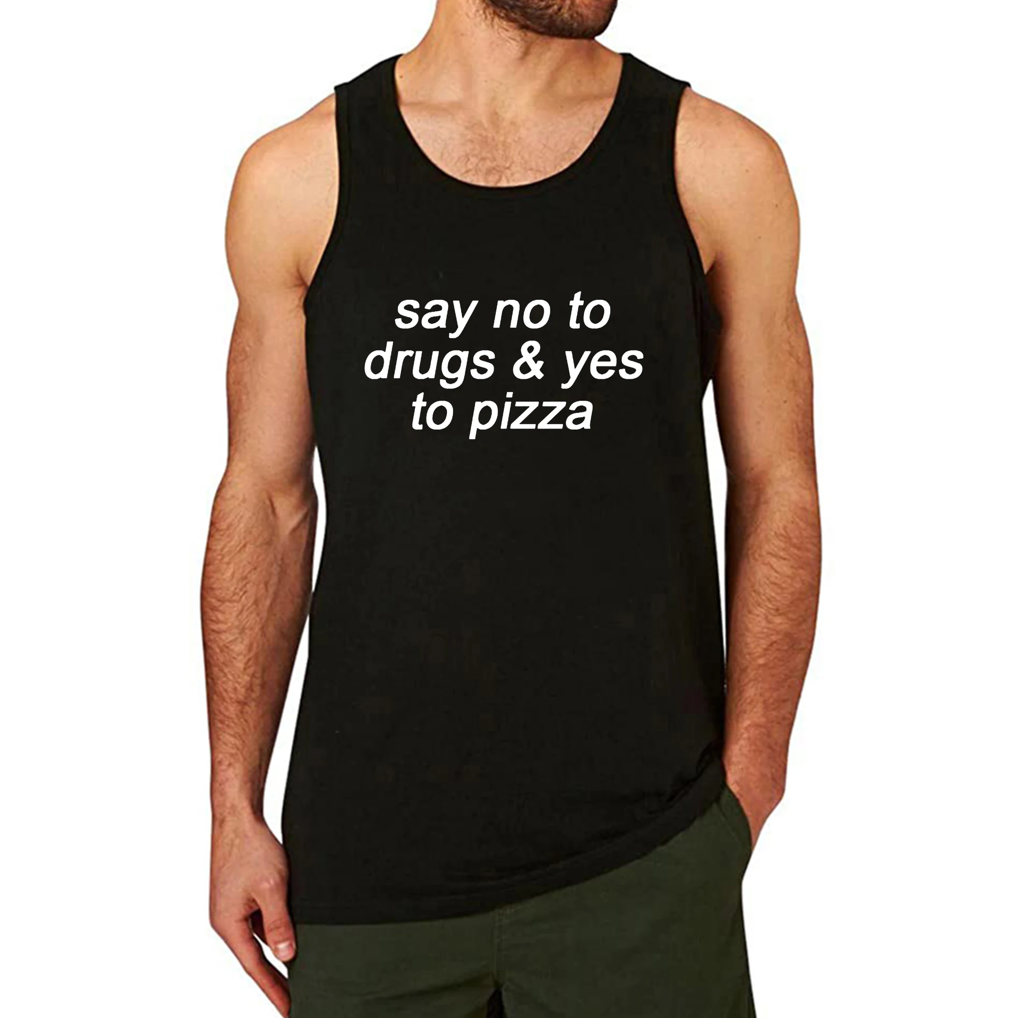 

Lyprerazy Мужская надпись «нет к лекарствам» и «Да к пицце» тренировочный тренажерный зал забавная майка с принтом