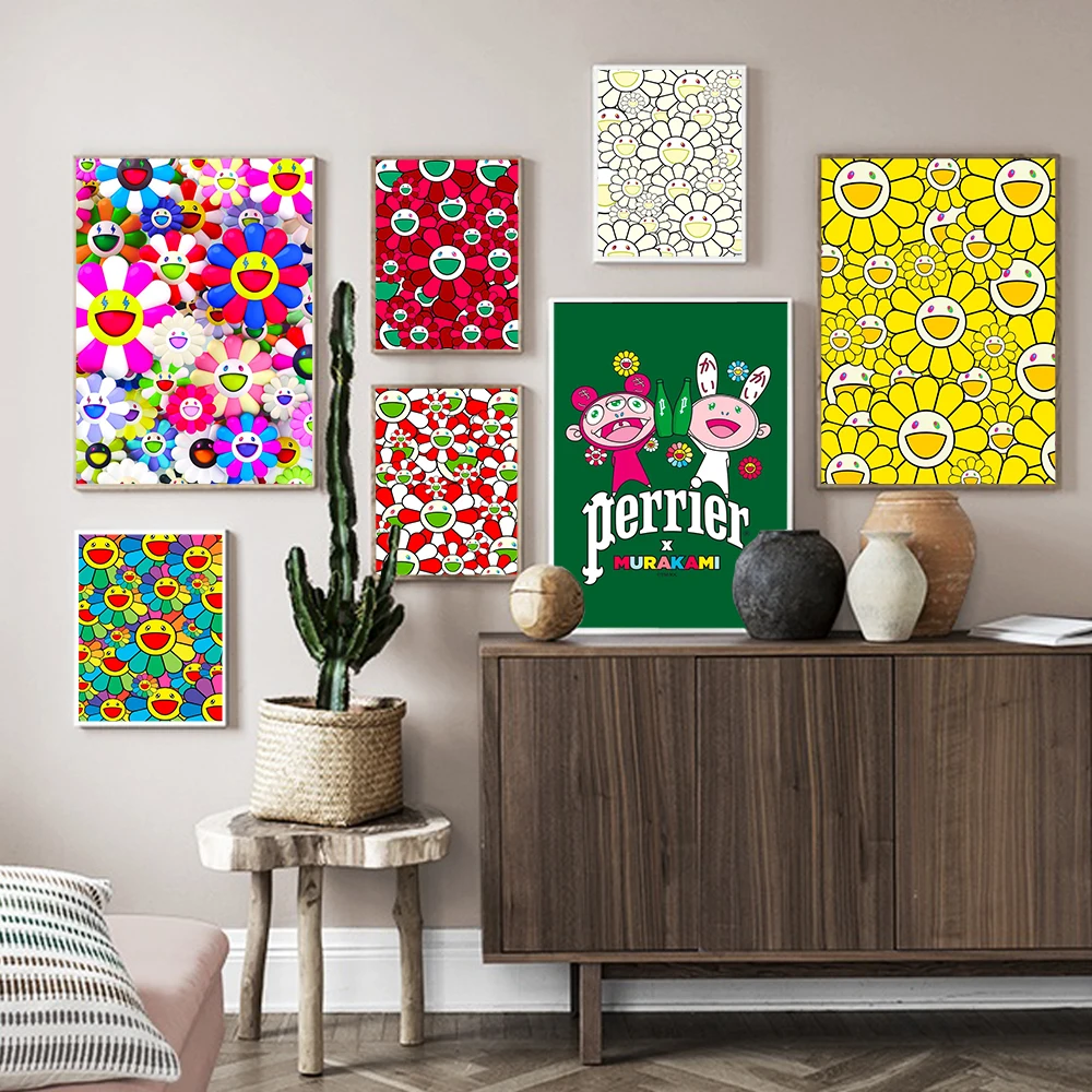 

Japanese Abstract Posters and Prints Wall Art Pictures Happy Flowers Canvas Painting Nordic Nursery Living Room Home Decoration