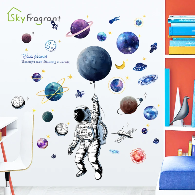 

Large Size Cartoon Astronaut Wall Stickers For Kids Rooms Home Decor Baby Bedroom Background Wall Decor Self Adhesive Stickers