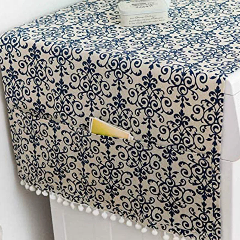 

Blue and White Porcelain Refrigerator Dust Cover Washing Machine Cover with Storage Bag Universal Sun Cover