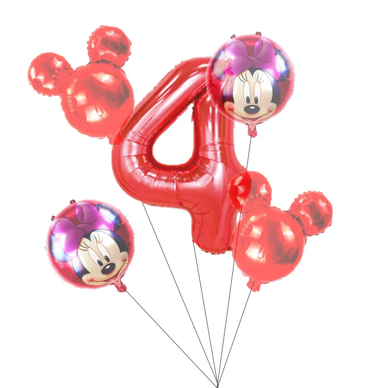 Minnie red set(4) 5 PCS С Днем Рождения вечерние декоративные шары Микки и Минни Маус 3" Красный номер Фольга шар для 1st День рождения украшения для детей - Цвет: Minnie red set(4)