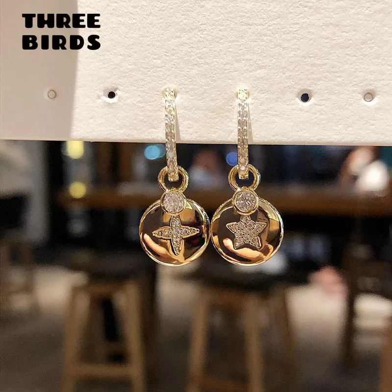 Новые серьги с двойной звездой модные брендовые Качественные фианитами для