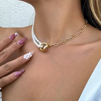 2021 new trendy simple imitation pearl splicing chain short necklaces chokers for women party jewelry accessories colliers femme