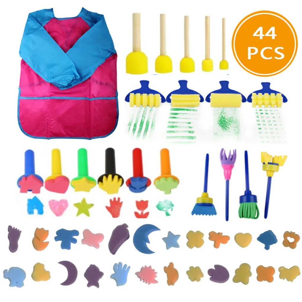 

44pcs Sponge Painting Brushes Kit Mini DIY Painting Kits Early Learning Kids Drawing Shapes Brushes Paint Set Child Play Gift