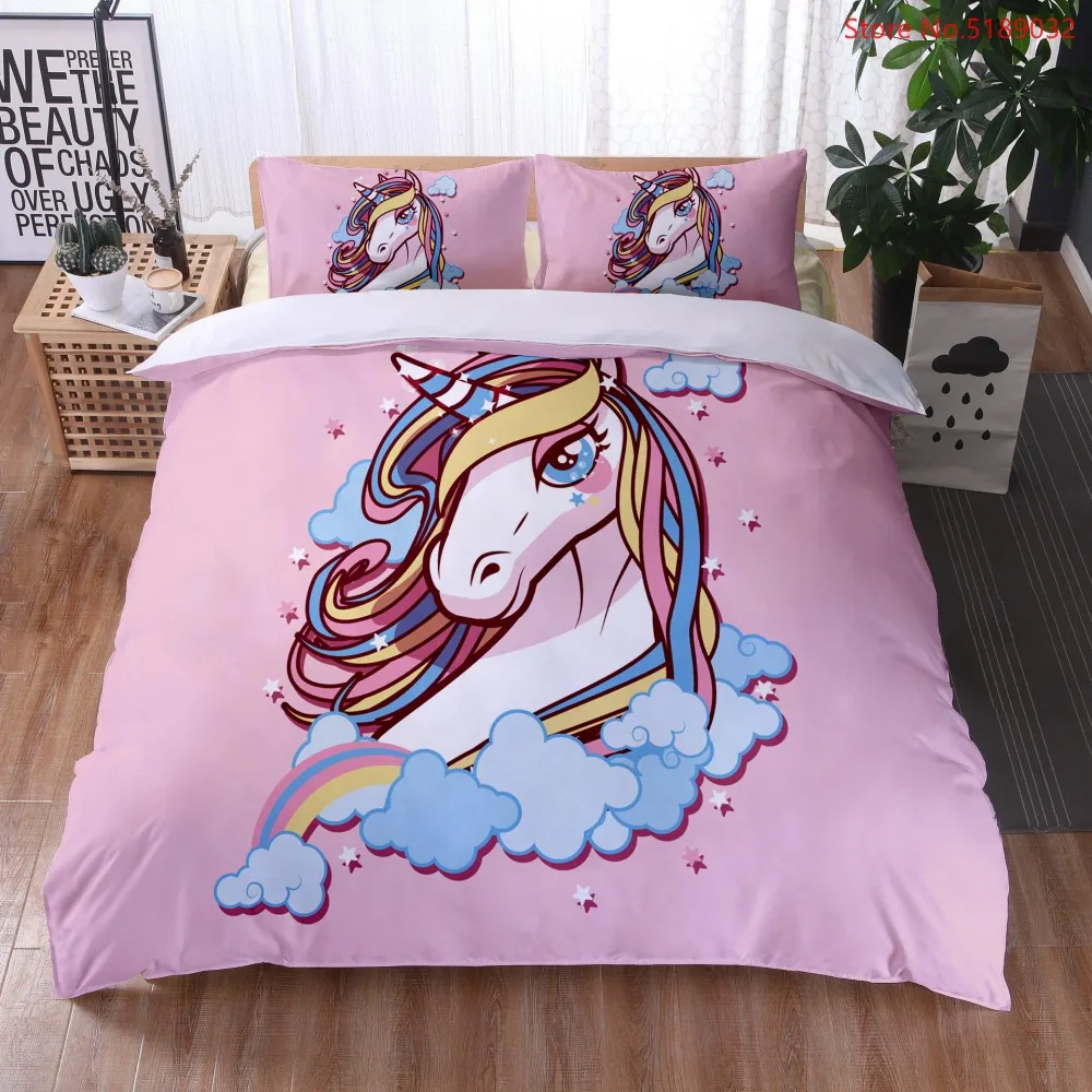 Мультфильм постельное белье с изображением единорога комплекты 2/3 шт Животные