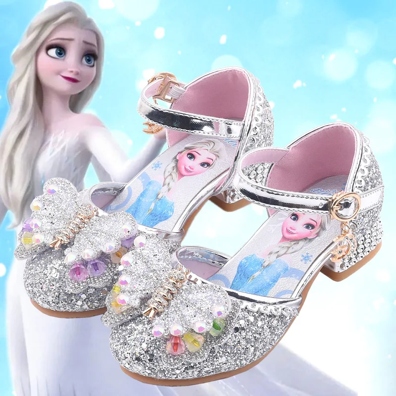 

Disney girls performance shoes children's high heels princess dress shoes Frozen elsa single shoes model catwalk shoes