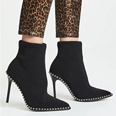 Новинка Весна 2020 ботинки носки женские ботильоны из эластичной ткани с острым