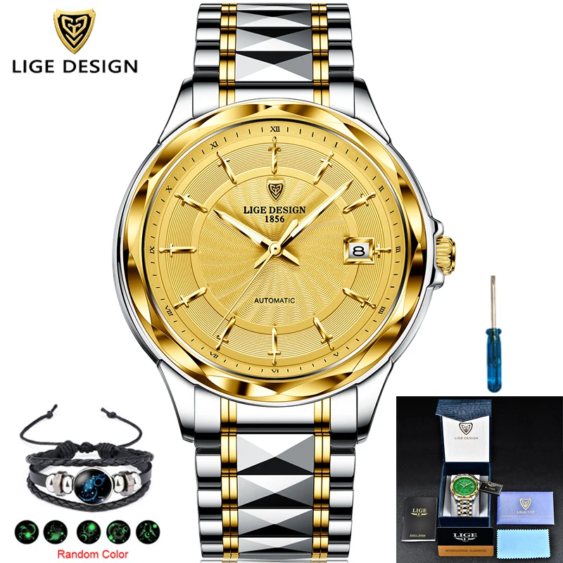 

LIGE Men Automatic Watch Sapphire Luxury Mechanical Wristwatch Tungsten steel Waterproof Watch Men Mekaniska klockor+ Gift Box