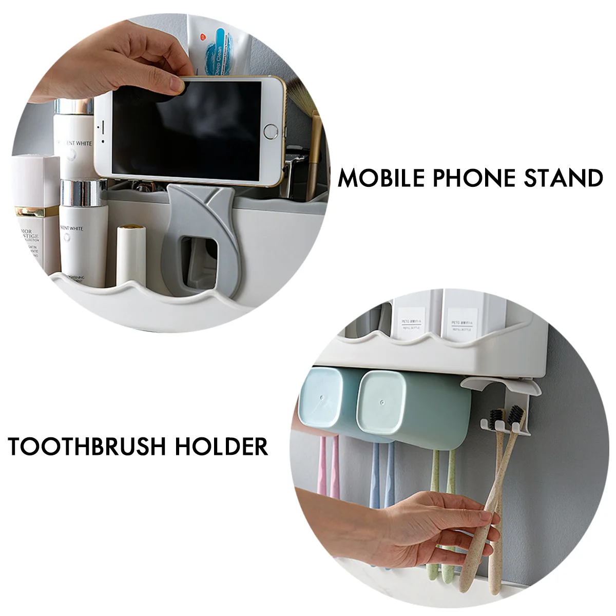 

2/3/4 cups Toothbrush Holder Automatic Toothpaste Dispenser With Cup Wall Mount Toiletries Storage Rack Bathroom Accessories Set