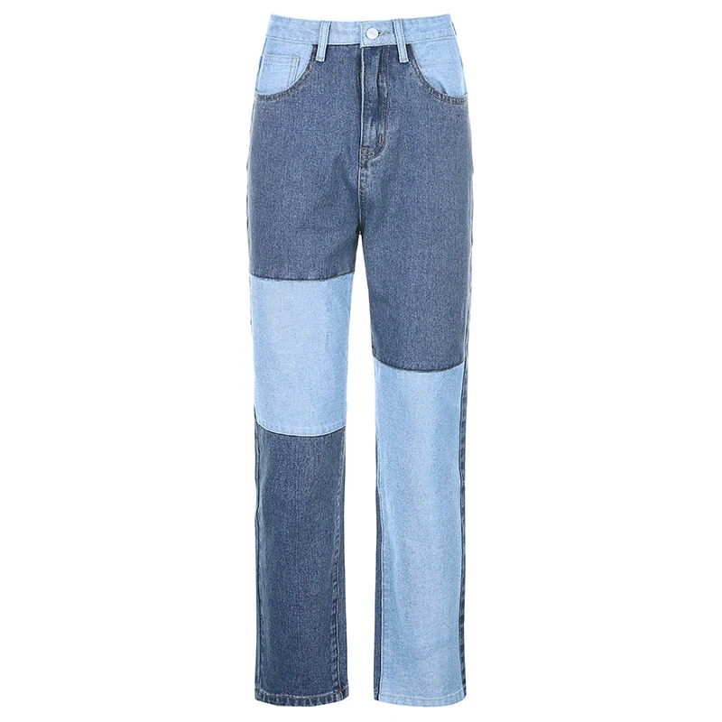 

Patchwork Straight Women Jeans Baggy Vintage High Waist Boyfriends Mom Y2k Denim Distressed Streetwear 2021 Female Pants Trouser