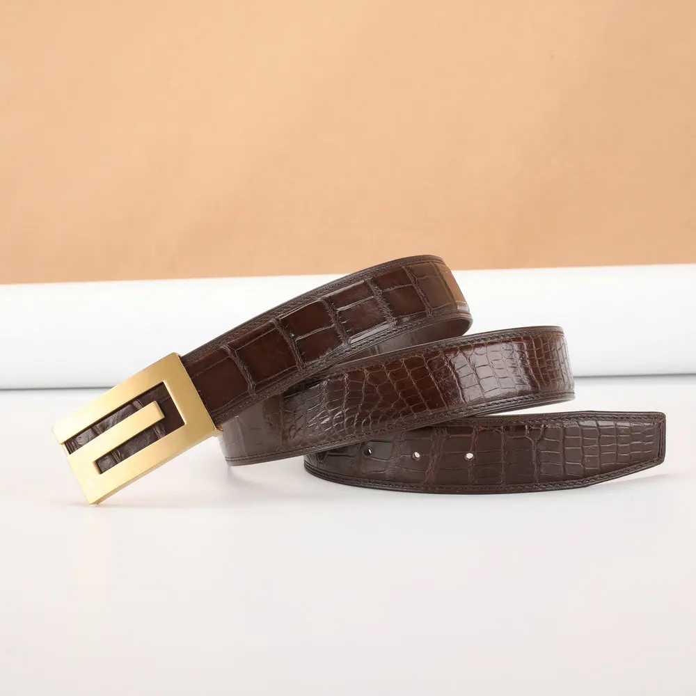 

Siamese crocodile belly no splicing belt buckle automatic buckles belts metal men leather belt business leisure buckle belt