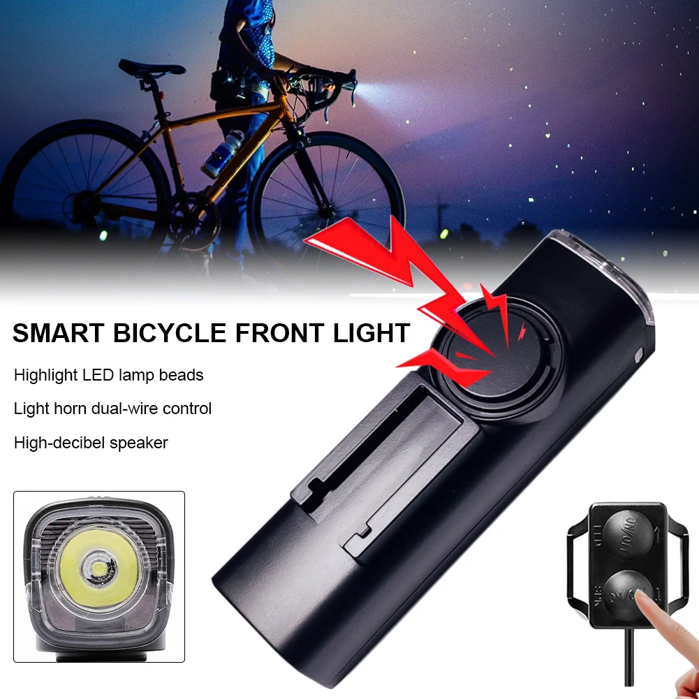 

USB Rechargeable Bicycle Headlight with Horn Headlamp 4 Modes 5 Sound Waterproof Front Light USB Charge LED Bike Flashlight