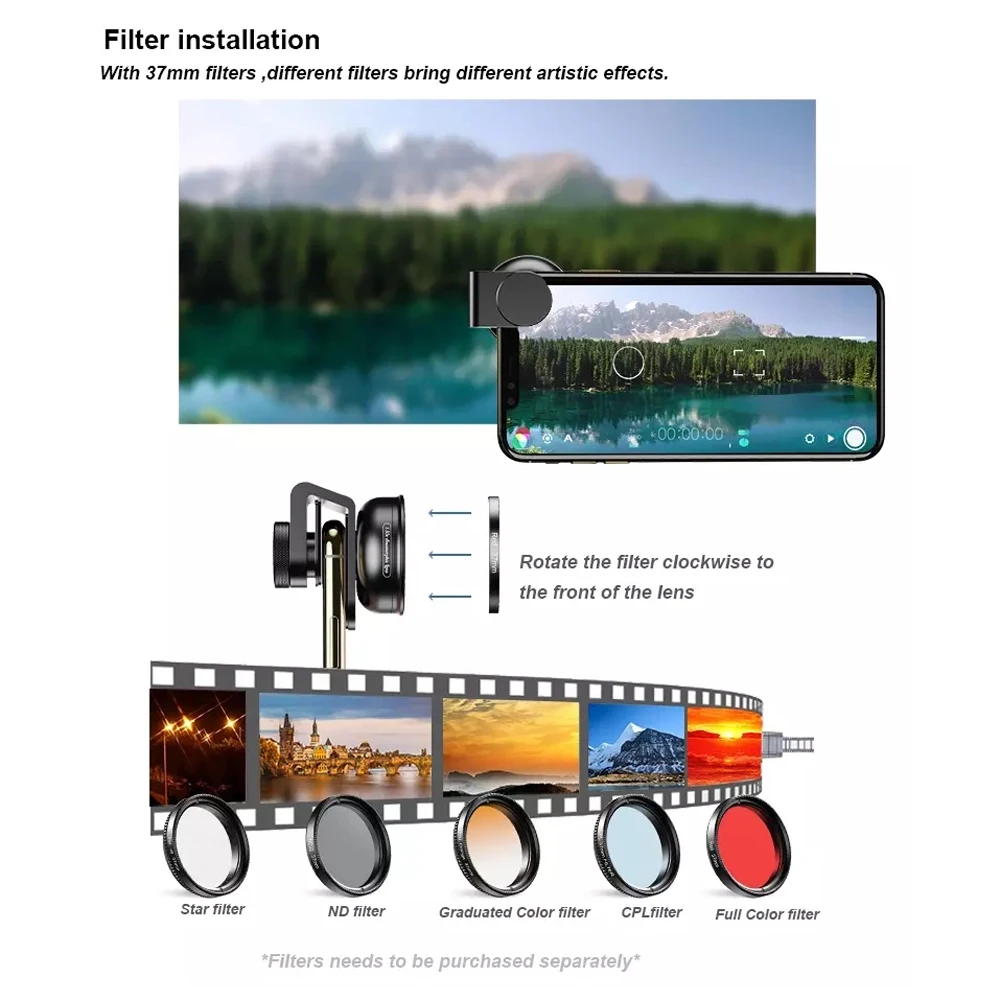 

APEXEL Anamorphic Lens 1.33x Widescreen Slr Movie Lens 4K HD Vlog Shooting Deformation Filmmaking for iPhone Huawei smartphones