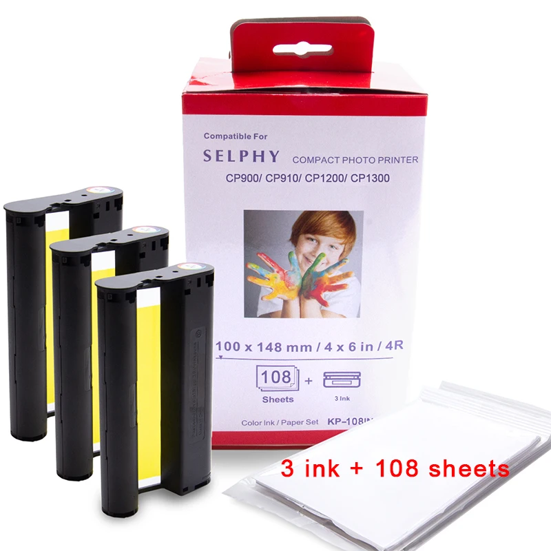 UniPlus для Canon Selphy набор цветной чернильной бумаги Компактный фотопринтер CP1200 CP1300 CP910 CP900 3 шт. чернильный картридж KP 108IN KP-36IN