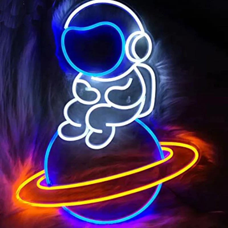 

Led Aesthetic Cute Astronaut Sitting On Planet Neon Flex Light Sign Home Room Wall Decor Anime Bedroom Decoration Mural Lighting